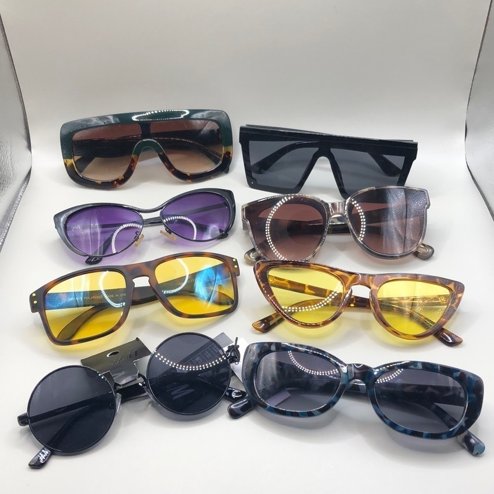 Bundle Lot 8 Sunglasses Cat Eye Square Round Shield